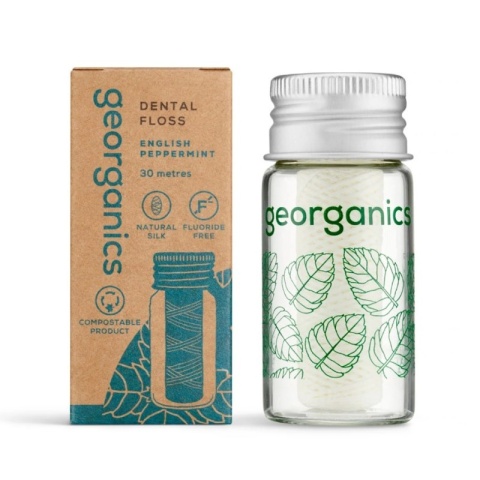 GEORGANICS Nić dentystyczna jedwabna naturalna ANGIELSKA MIĘTA PIEPRZOWA 30 m